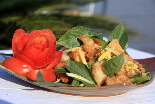 Green Mango Salad with Fried Fish from Chef Prom Nhorn of Pandaw River Cruises